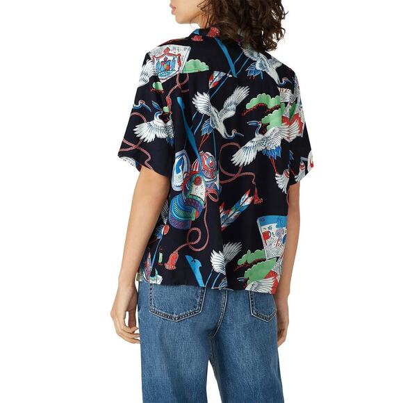 Re/Done 50s Hawaiian Shirt Short Sleeve Button-Down Top Japanese Tsuru Multi M - Picture 2 of 8